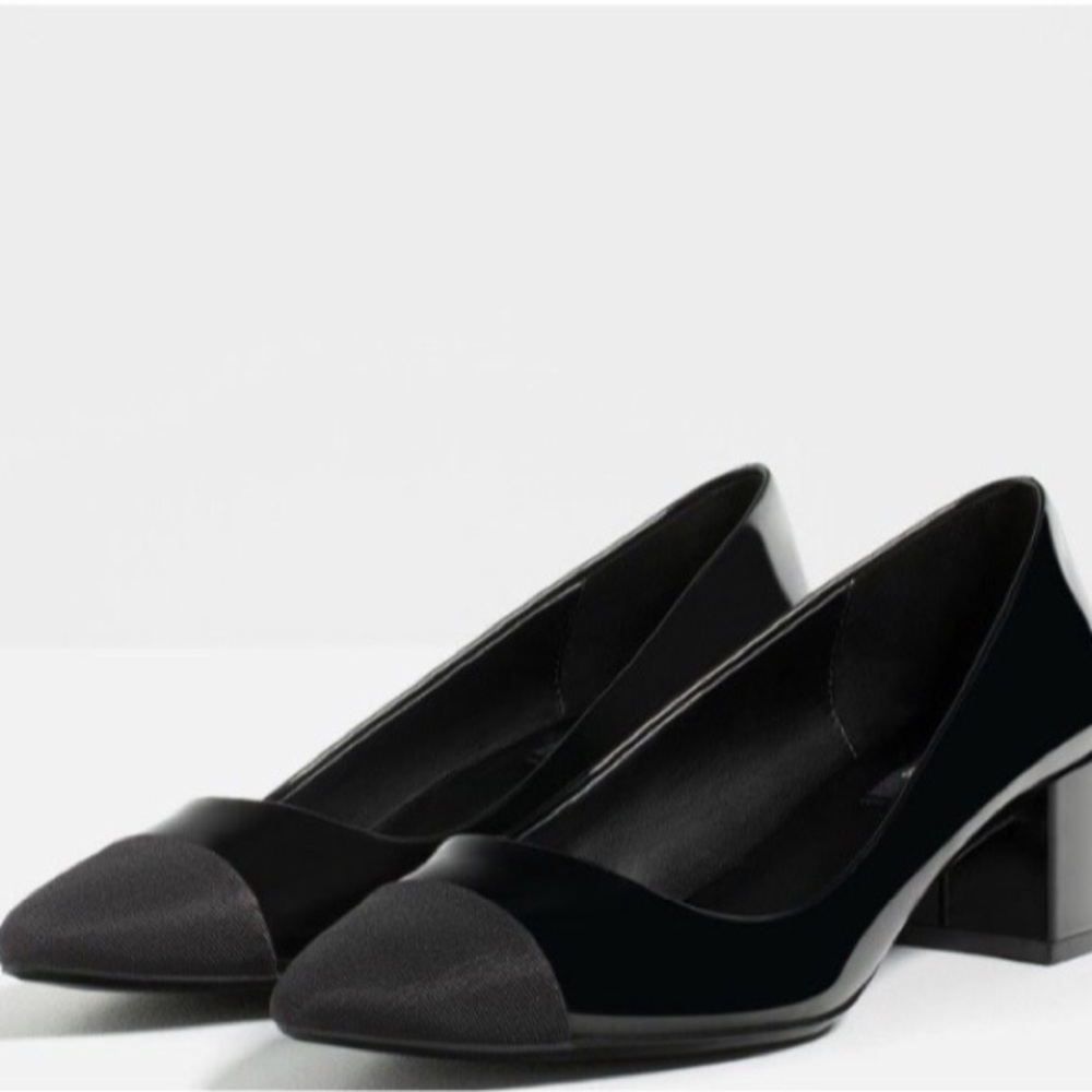 Zara Basic Block Heel Cap Toe Pumps
